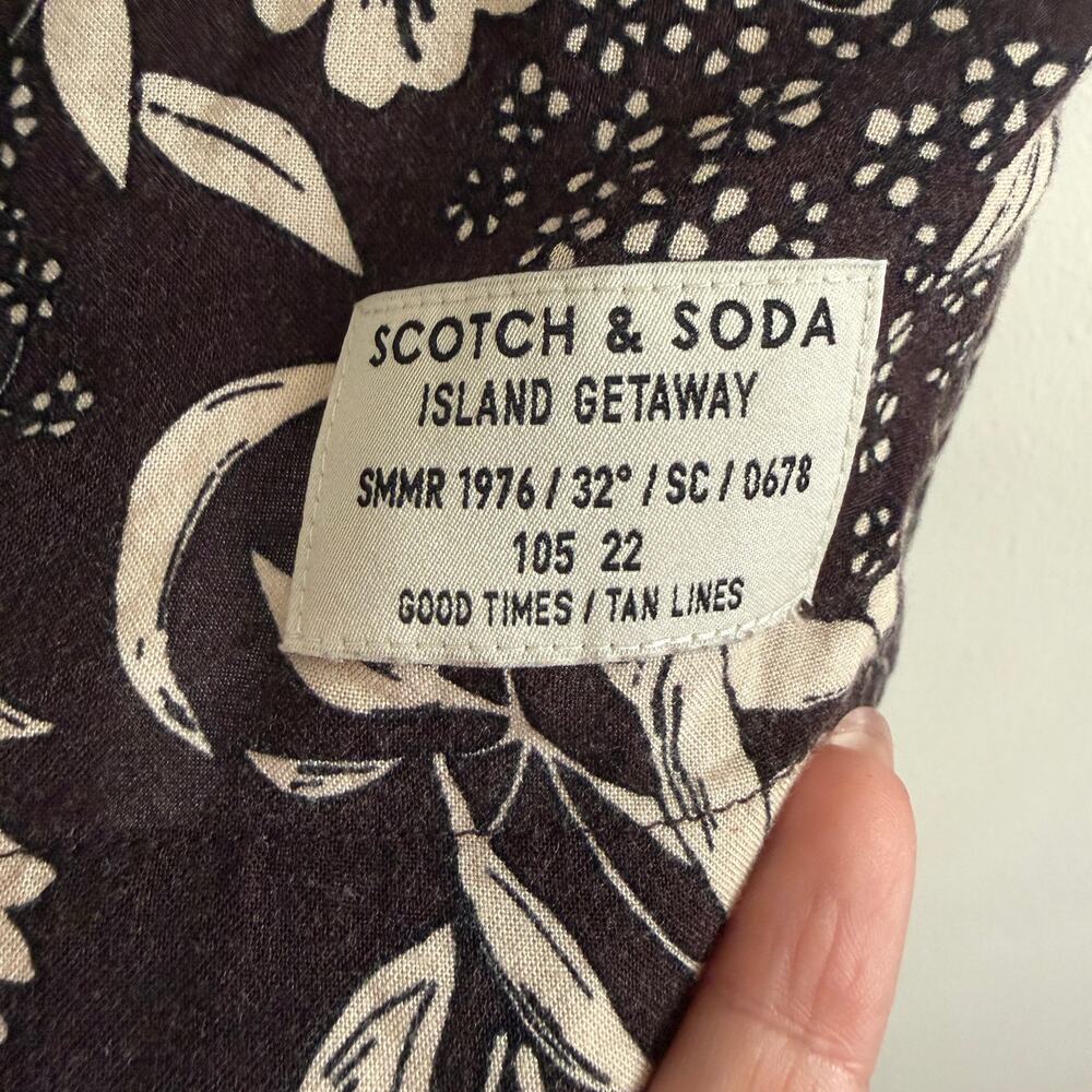 SCOTCH & SODA | Men's Brown Hawaiian Aloha Toucan Shirt with Knit inset Medium - Picture 5 of 10